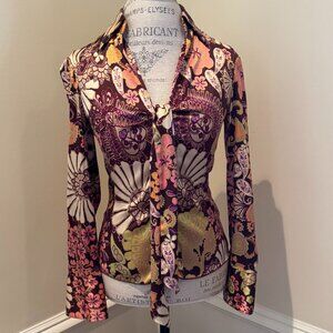 Trina Turk Floral Silk Tie Neck Blouse